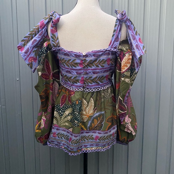 Farm Rio Green Tropical Top Wild Jungle Blouse - Picture 3 of 6